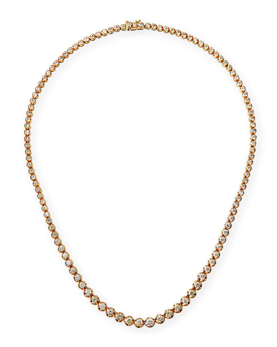 14K Yellow Gold Graduated Diamond Tennis Necklace, 16"L